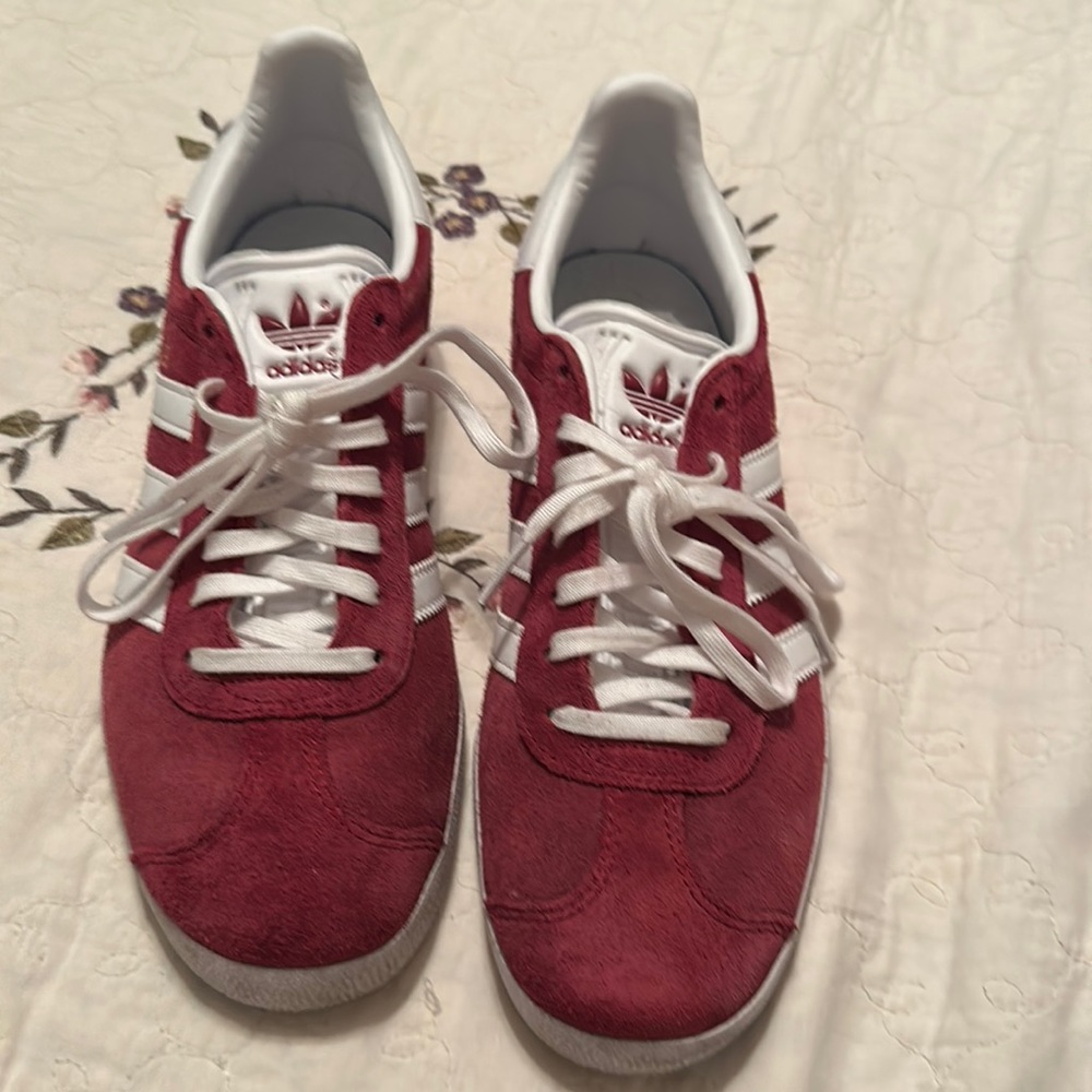 adidas Originals Men's Red Suede Sneakers with White Stripes
